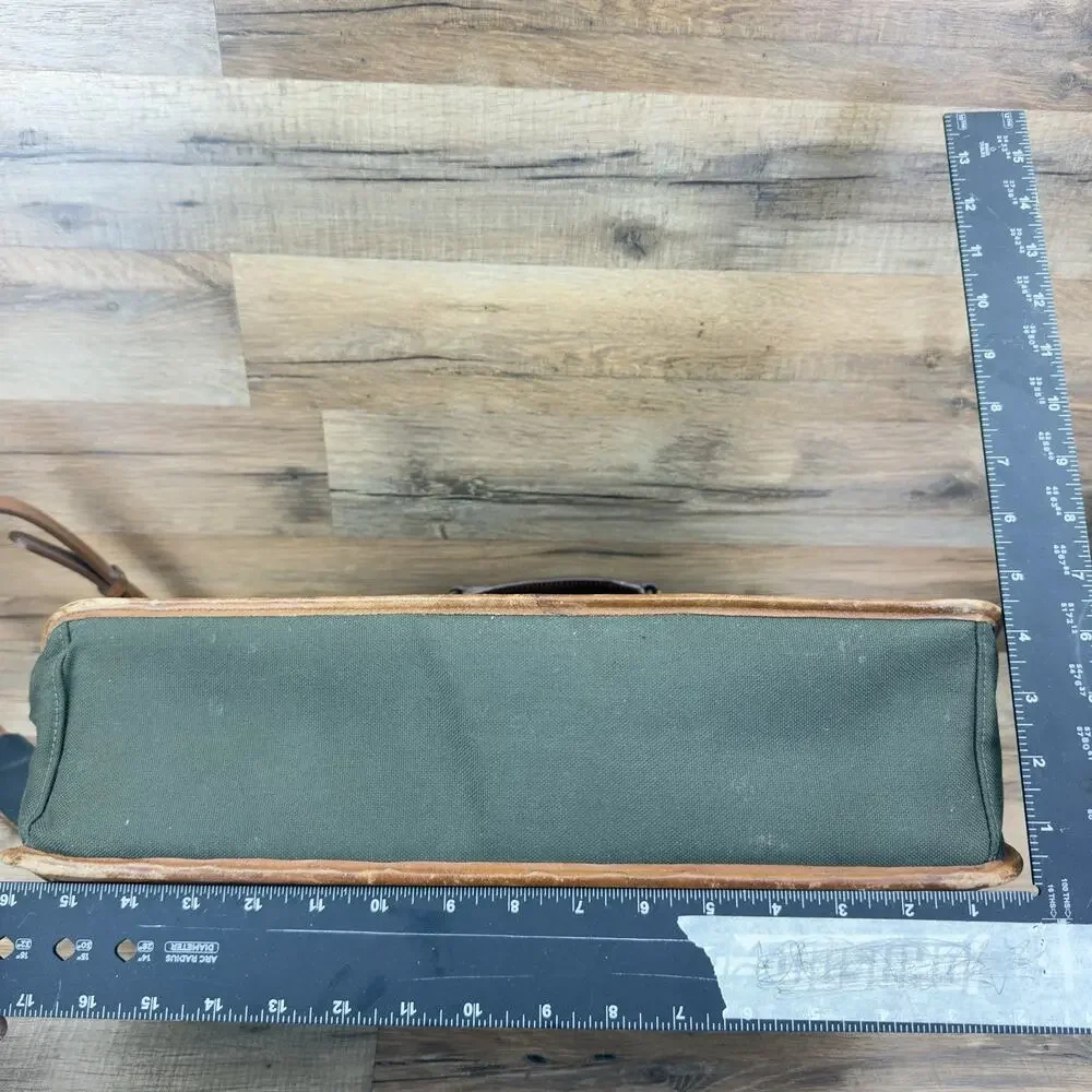 L.L. Bean Dowel Rod Canvas Green Business Travel Briefcase Shoulder Leather Bag